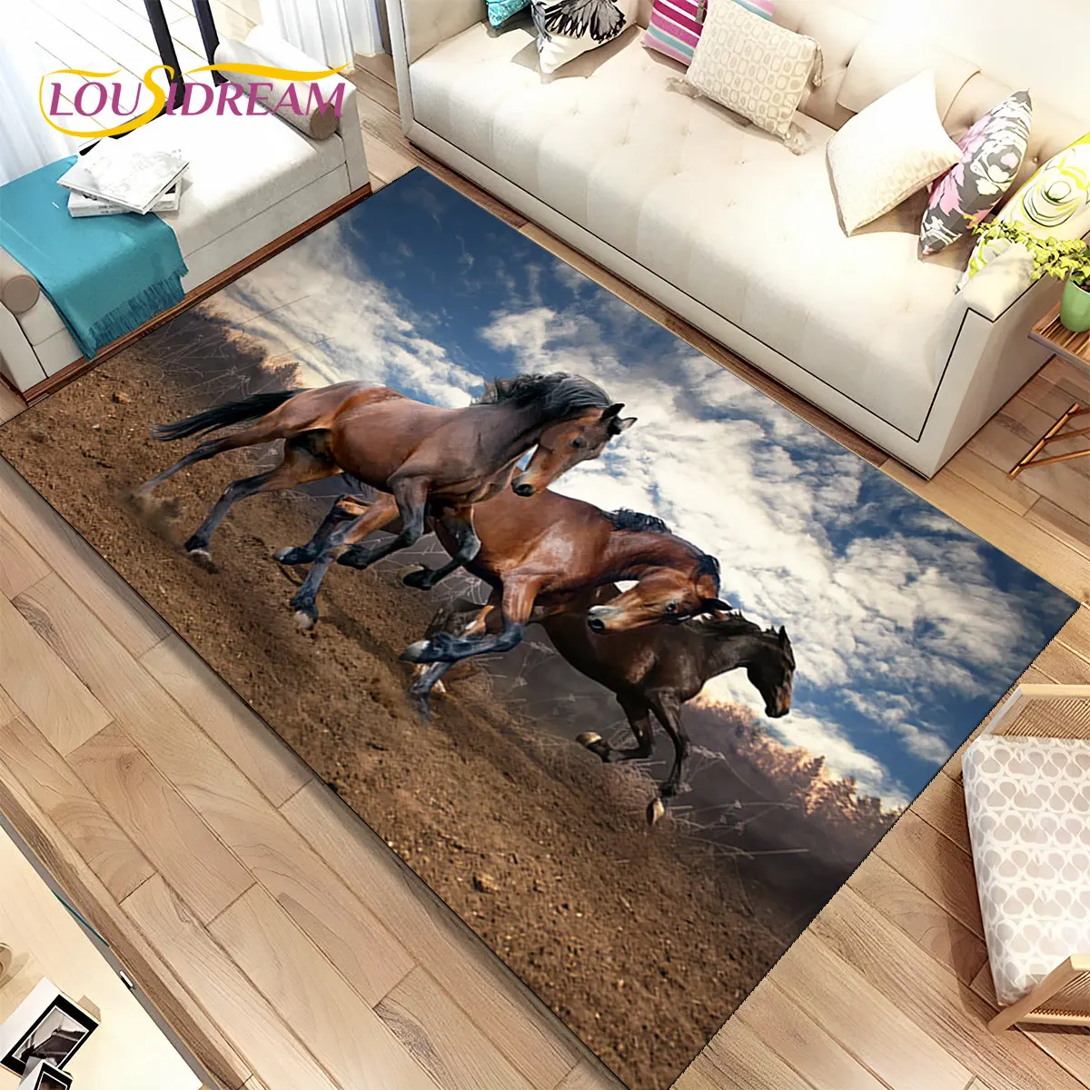 3D Animal Pentium Fine Horse Area Rug Large,Carpet Rug for Living Room Bedroom Sofa Doormat Decoration,kids Non-slip Floor Mat