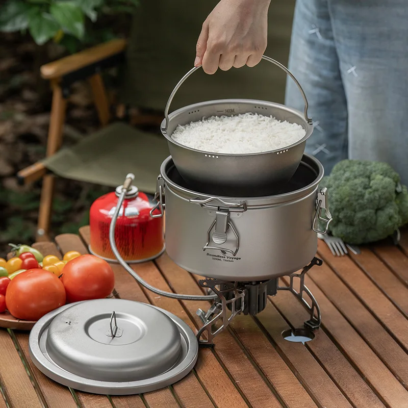 وعاء تخييم من التيتانيوم بدون حدود، طباخ أرز خفيف الوزن، مجموعة أواني طهي خارجية، طباخ متعدد الوظائف، آمن للاستخدام في غسالة الأطباق