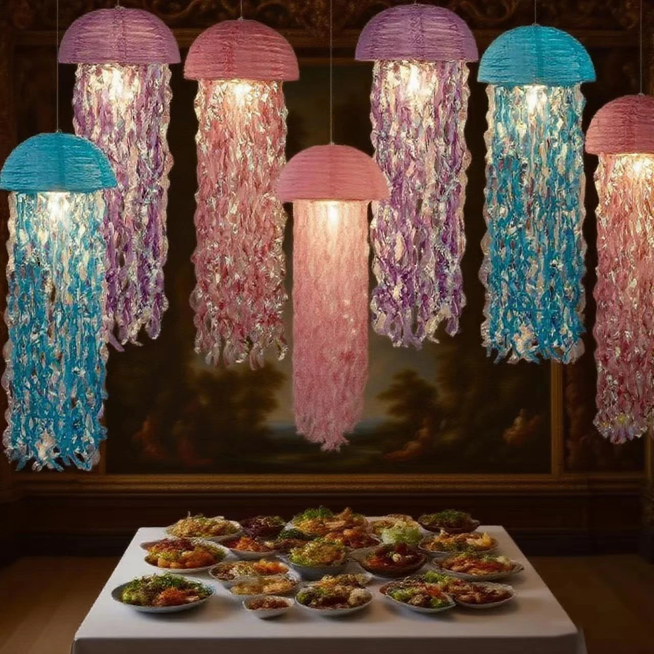 Jellyfish Paper Lanterns Mermaid Birthday Party Decorations Colorful Jellyfish Hanging Lanterns Happy Ocean Theme Birthday Decor - Detail 1