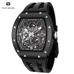 TSAR BOMBA Automatic Watch for Men Waterproof Carbon Fiber Mechanical Wristwatch Luxury Sapphire Ceramics Clock