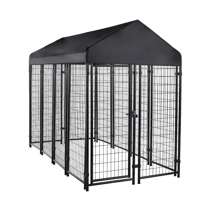 For 4Large Outdoor Dog Kennel Dog Pen Playpen House Steel Fence With UV-Resistant Oxford Cloth Roof & Secure Lock