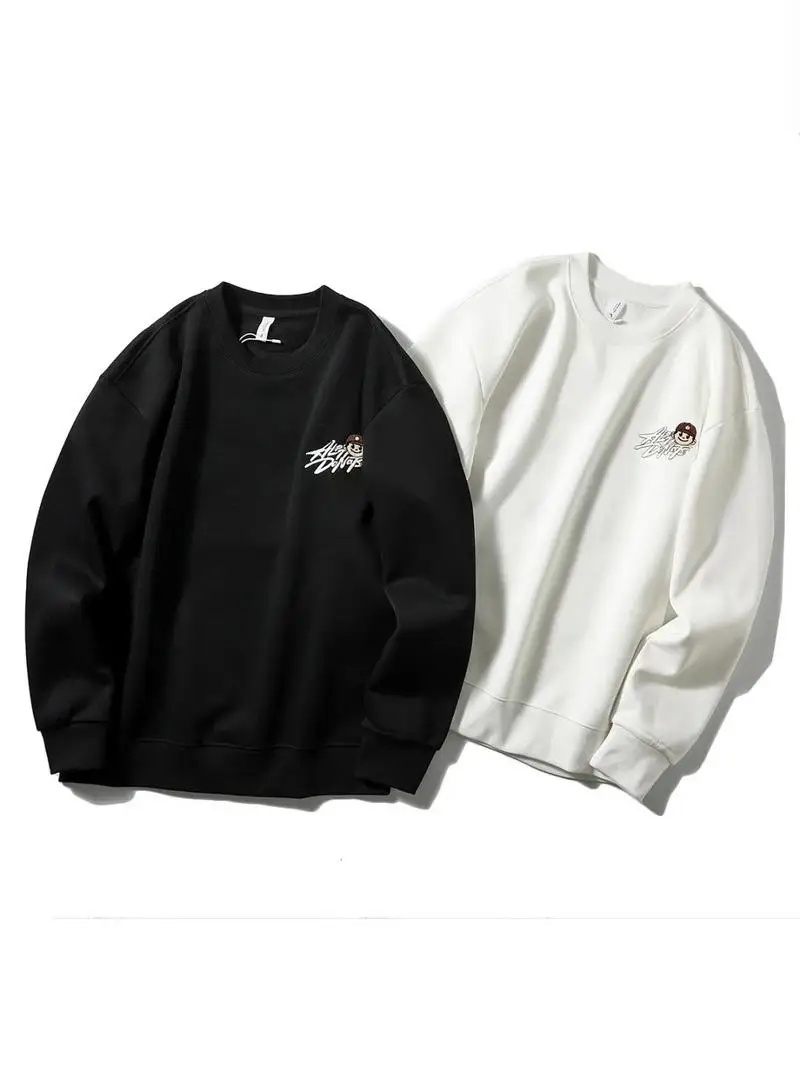 

Thickened Pure Cotton round Neck Sweatshirt Men's Autumn Winter Fashion Trend Embroidery Fluffy Inner Layer Basic Hoodie
