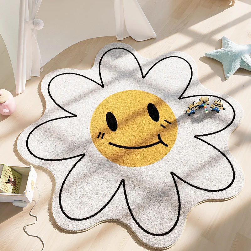 Nordic Fluffy Sun Flower Carpet Plush Rugs Cushion Girl Round Bedroom Children\'s Room Floor Mat Home Soft Mat For Baby Play Mat