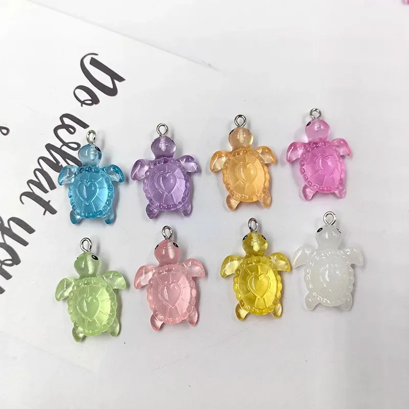 10 قطعة جميلة واضحة الفلورسنت السلاحف السحر لصنع المجوهرات الراتنج السلاحف البحرية الحيوانات قلادة سوار ذاتي الصنع المفاتيح