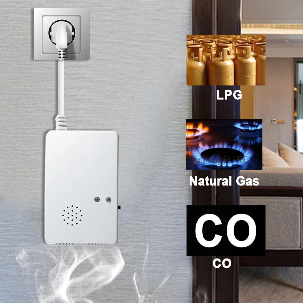 EU Plug Natural Gas And Carbon Monoxide Detector Plug In 2-in-1 Co Propane LPG Combustible Gas Leak Sensor Alarm For Kitchen