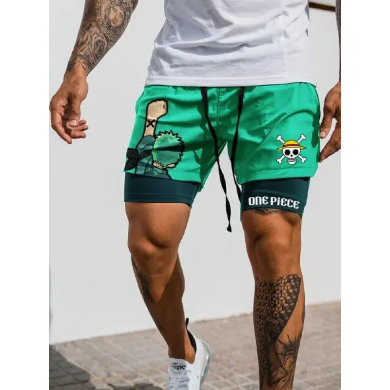 Anime Berserk Running Shorts Men Fitness Gym Training 2 in 1 Sports Shorts Quick Dry Workout Jogging Double Deck Summer