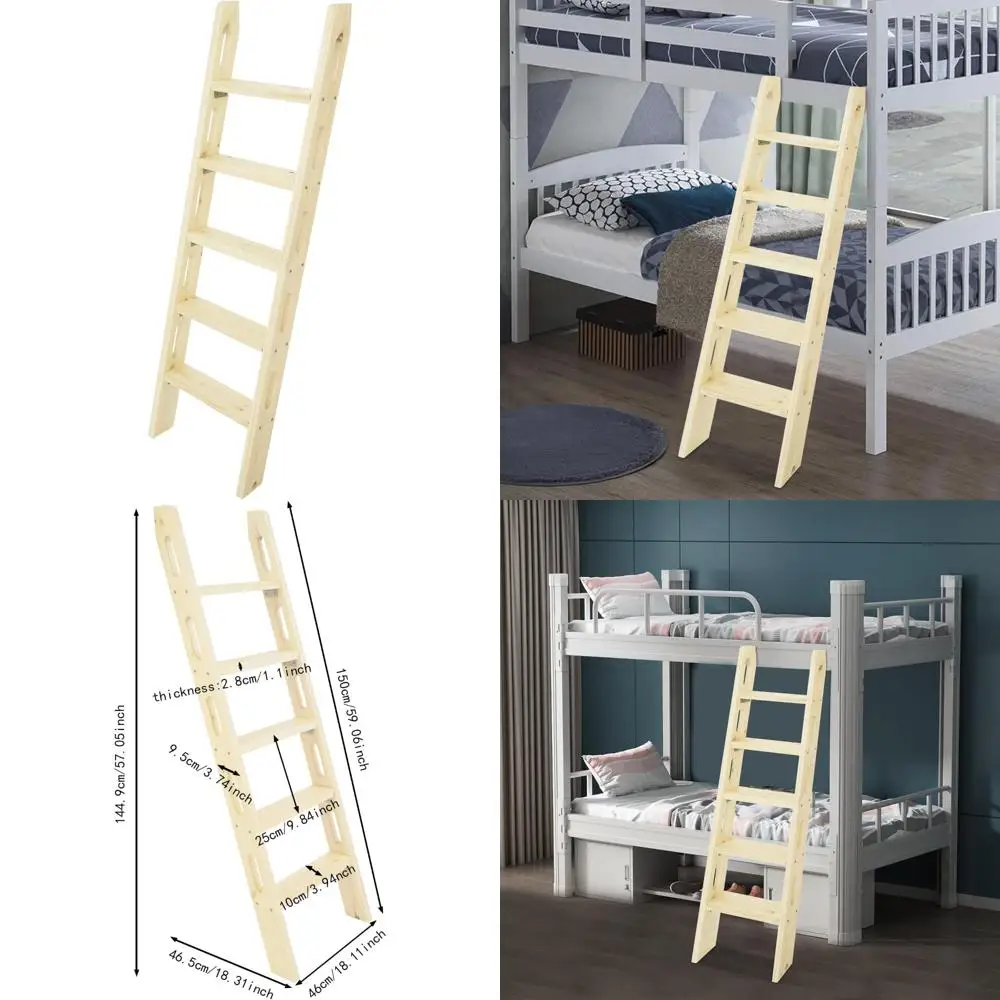 Universele 60-inch massief houten trapladder met gladde randen en hoekverbinders voor veilig, antislip klimmen en ruimte-efficiënt