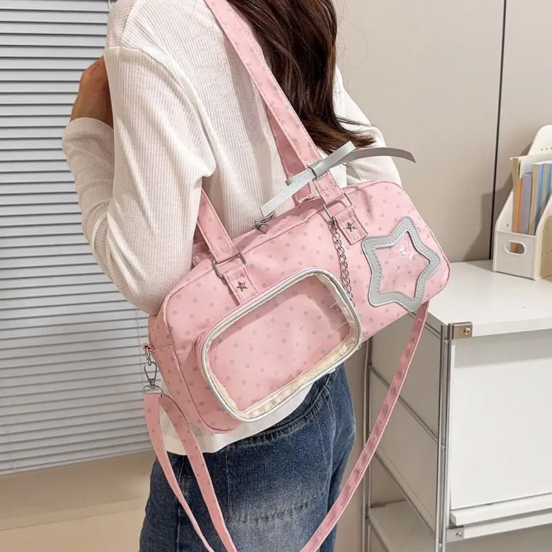 Y2K Polka Dot Star Ita Shoulder Bag Two-dimensional Large Capacity Cute Girl Transparent Crossbody Bag Otaku DIY Display Handbag