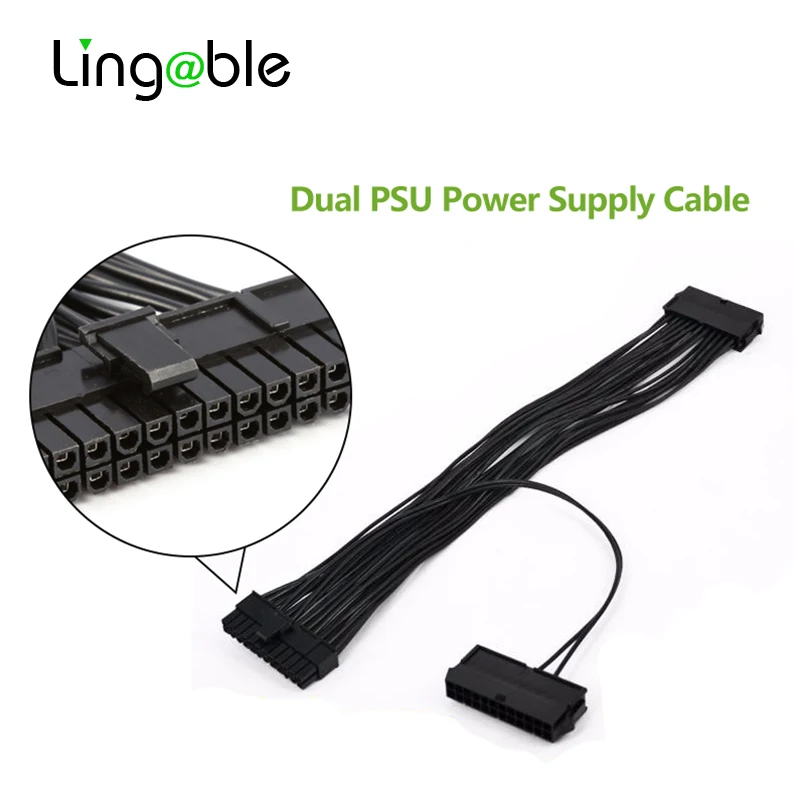 

Lingable ATX 24 Pin Dual PSU Power Supply Extension Cable for Computer Adaptor Cable for motherboard 24Pin 20+4pin