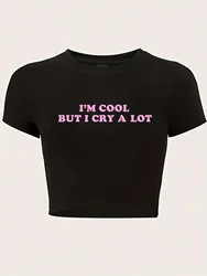 I'm Cool Print Crew Neck T-Shirt Casual Short Sleeve Top for Spring & Summer Women's Clothing