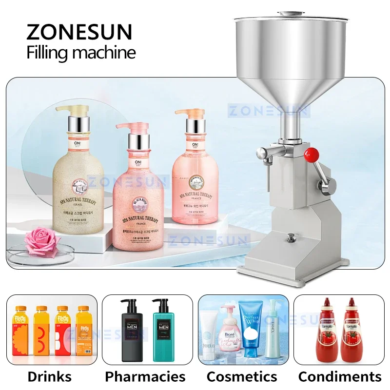 Zonesun Liquid Filling Machine Manual Paste Filler Lip Gloss Shampoo Dispensing Equipment ZS-A03S