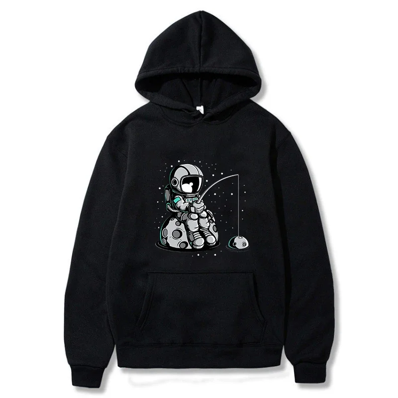 New Cartoon Astronaut Print Men Men Hoodies Casual Round Neck Tops Loose Harajuku Short Sleeves T Shirt Korean Style Clothes