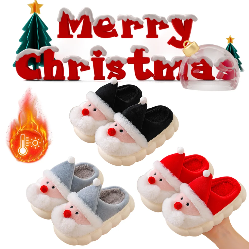 

Christmas Santa Claus Slippers Warm Slip-on House Shoes Comfortable Flat Thermal Slippers Cute Furry Slippers for Kids