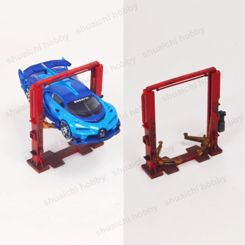 1PCS 1/64 Skala Modell Auto Motorrad Lift Vier-pfosten/Gantry/Hydraulische Aufzüge Miniatur Harz Fahrzeug hebezeug Reparatur Werkstatt Teile