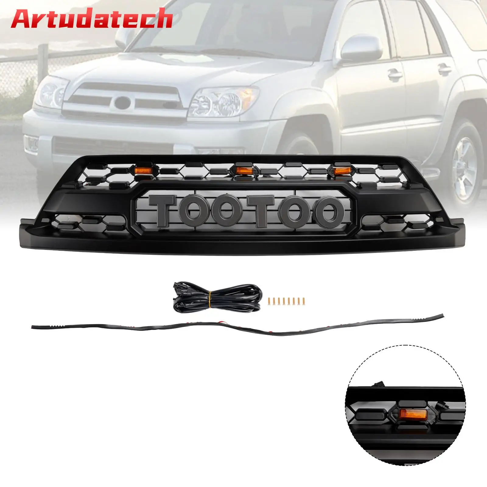 

Artudatech Front Bumper Grill Grille fit for Toyota 4Runner 2002 2003 2004 2005 TRD PRO Style W/ LED