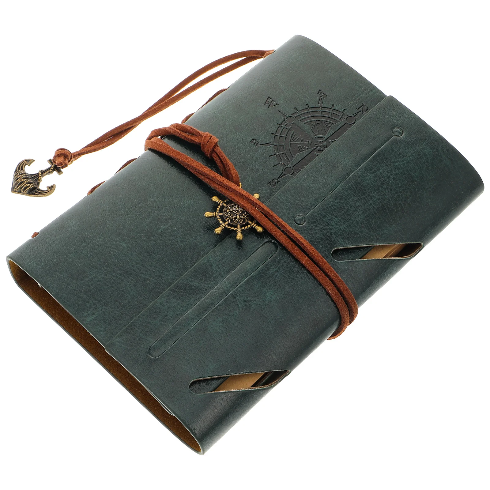 

Retro Vintage Pirate Anchor PU Cover Loose-leaf String Bound Blank Notebook Notepad Travel Journal Diary Jotter (Dark Green)