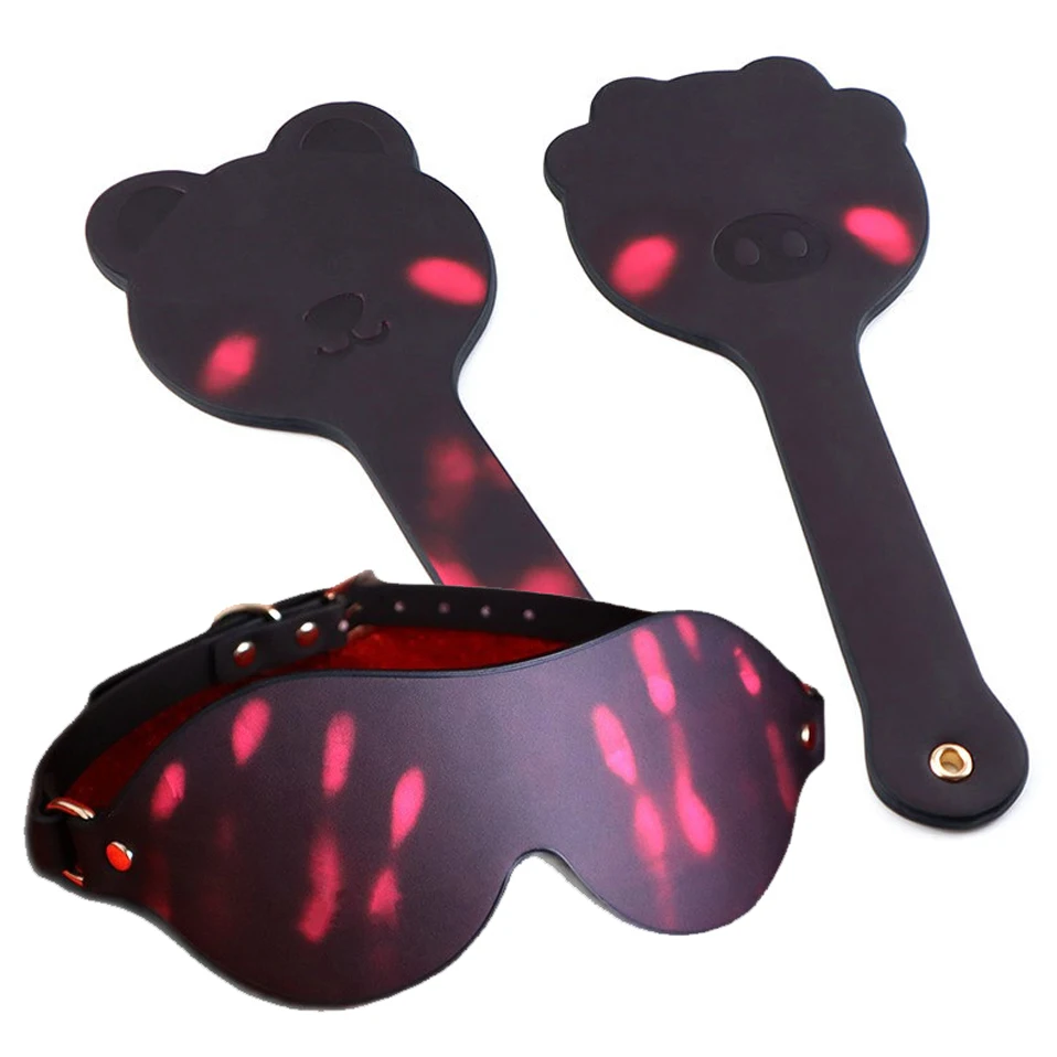 Temperature Sensitive Bear Pig Paddle Blindfold Playful BDSM Gear Color Change with Warmth Body Heat Reactive Role Play Sex Toy