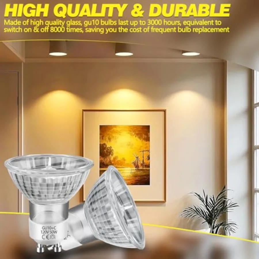 GU10 50 Watt Halogen Bulb 120V Halogen Light Bulb for Candle Warmer Lamp Bulb Range Hood Lights Dimmable Warm White 2800K Glass
