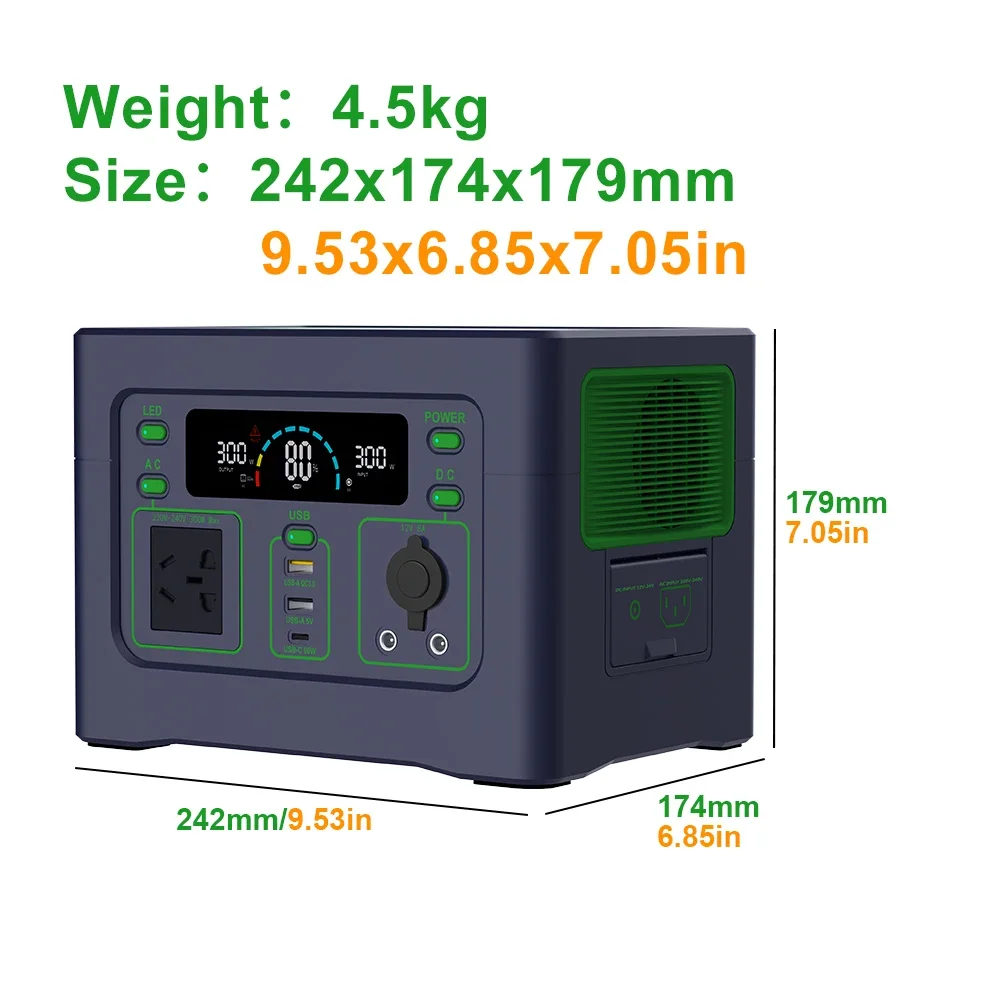 เครื่องกำเนิดไฟฟ้าพลังงานแสงอาทิตย์สำหรับบ้าน ชุดอุปกรณ์พลังงานแสงอาทิตย์สำหรับตั้งแคมป์ 300W 288Wh 90000mAh 32700 LiFePO4