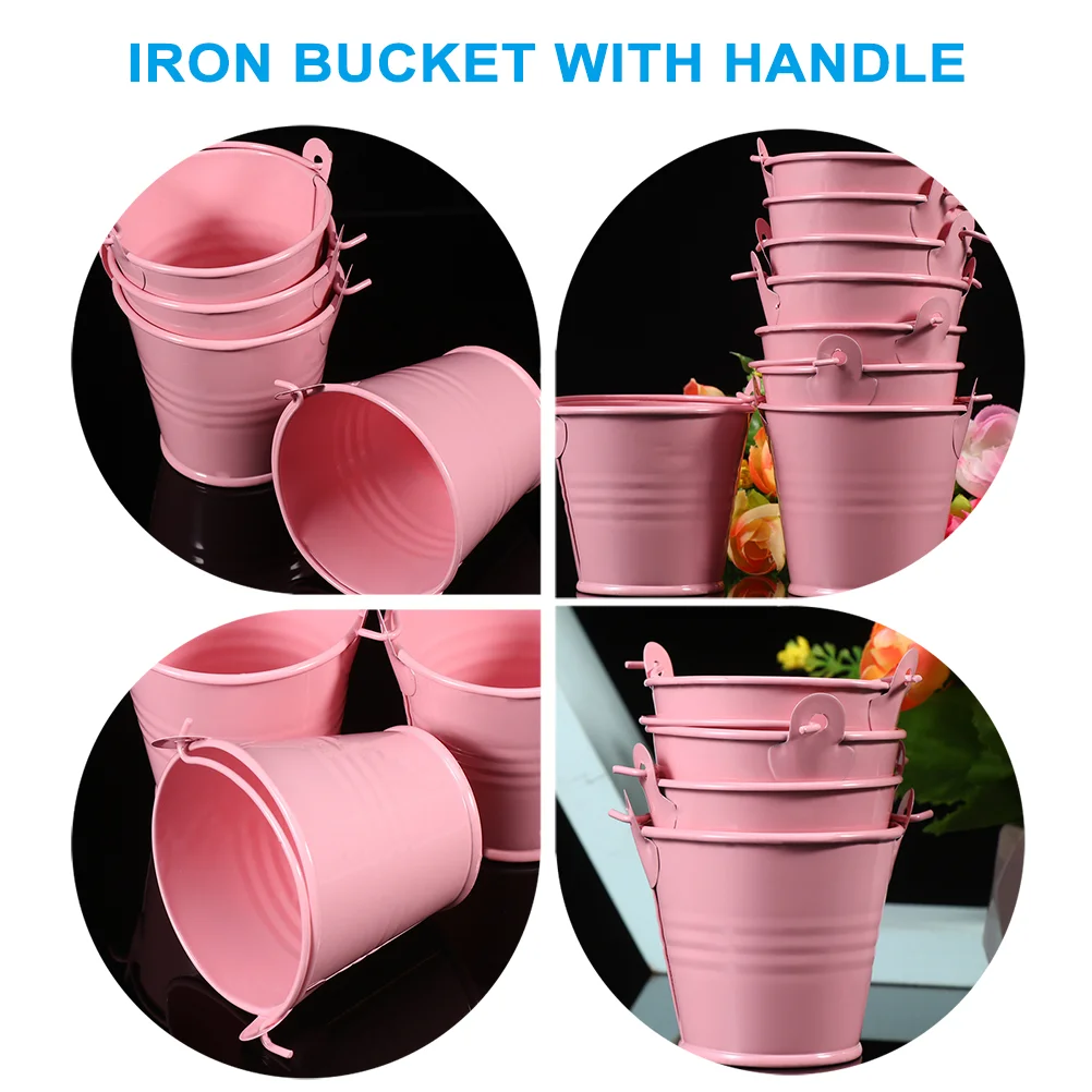 4/12Pcs Small Iron Bucket Planter Pot Pot Cache Pots Garden and Mini Hamper with Handle Drum Wedding Metal Cube