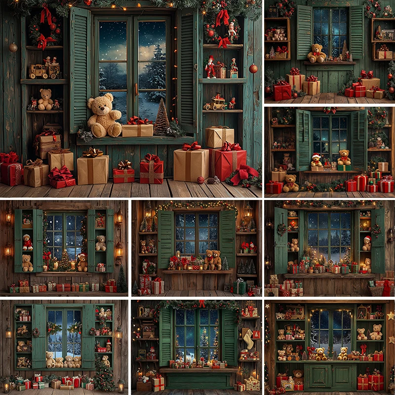 

Фон для фотосъемки LS, рождественский домашний оконный дисплей, медведь, подарок, декор, рождественский праздник, семейный портрет, фотофон для студии