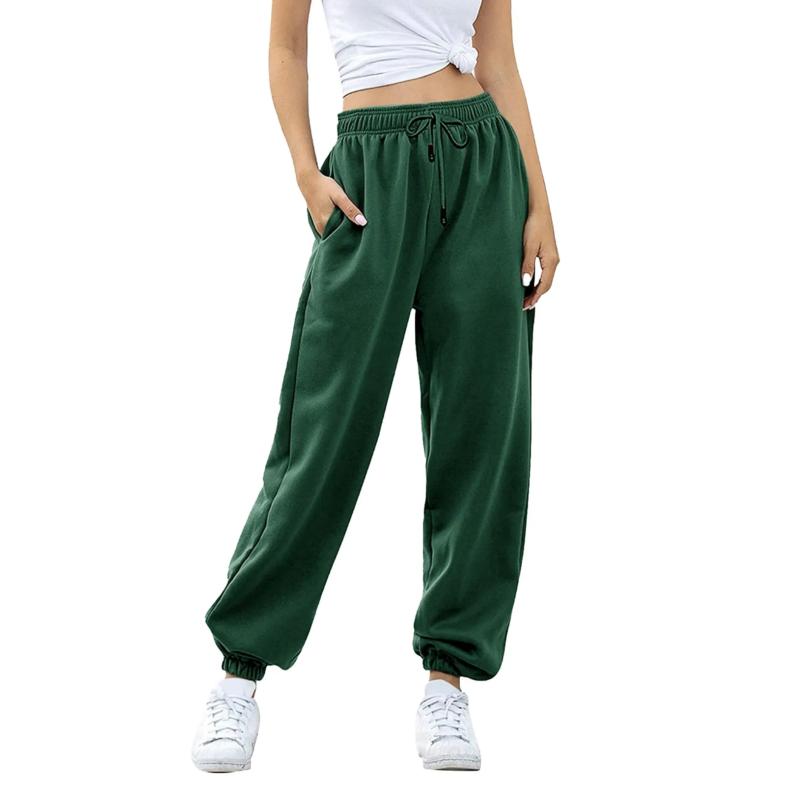 

Sweatpants Women Fitness Drawstring Jogging Pants With Pockets Casual Loose Women's Casual Pants High Waist Self Tie Pants