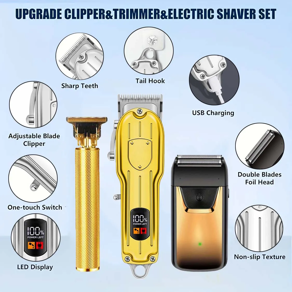 3 in1/1pc المهنية مقص الشعر عدة ماكينة حلاقة كهربائية للحلاق الرجال الشعر المتقلب ماكينة حلاقة كهربائية آلة قطع الشعر