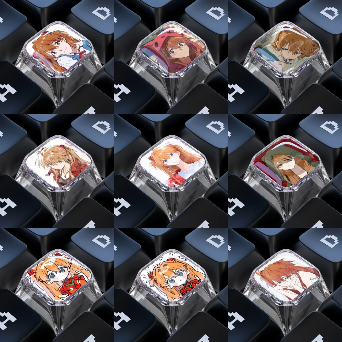 Suitable for Mechanical Keyboard Anime Eva Asuka Langley Series Single Cartoon Keycap Cross Axis Transparent PC ESC Game Keycap