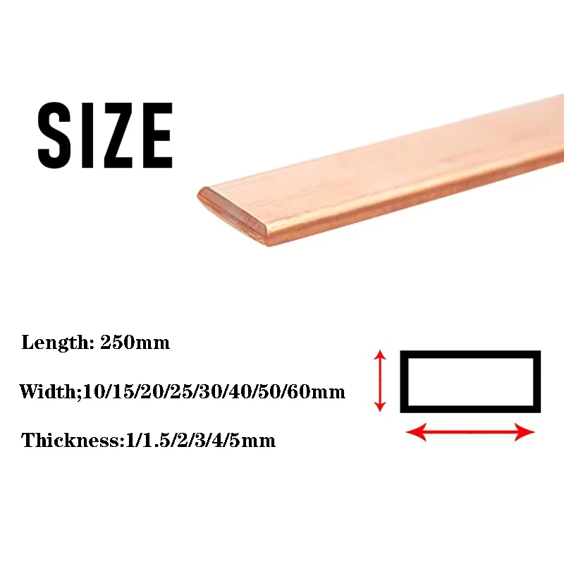 1pc Copper Flat Bar Plate 99.9% Cu Metal Strip DIY Material Thickness 1/1.5/2/3/4/5mm Length 250mm Copper Bus Bar