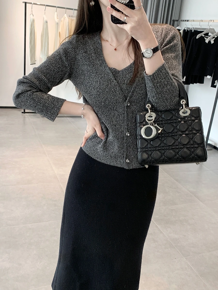 

Мягкий шерстяной кардиган и жилет DAJO для женщин, комплект из двух предметов серии Red Label, нежная зимняя коллекция, костюм из двух предметов