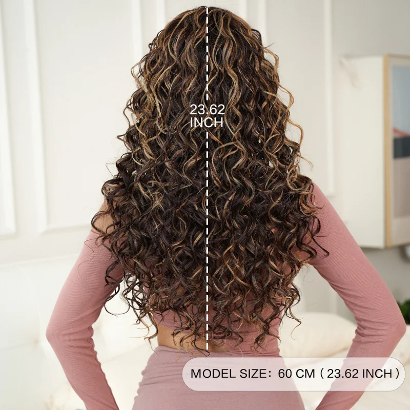 New style hot girl Asian honey blonde curly black spring curl long hair with bangs synthetic fiber machine-made wig view 4