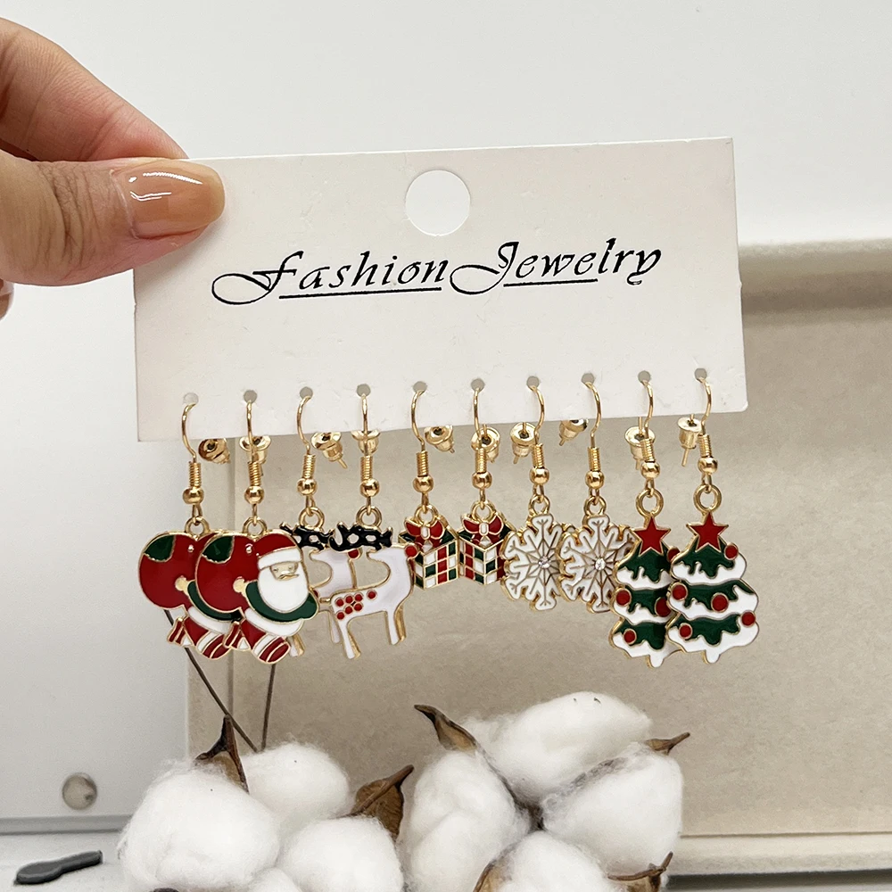 20PCS/10PCS Weihnachten Ohrringe Set Cartoon Tropft Öl Elch Santa Claus Lebkuchen Mann Ohrringe für Frauen Weihnachten geschenke – Detail 2