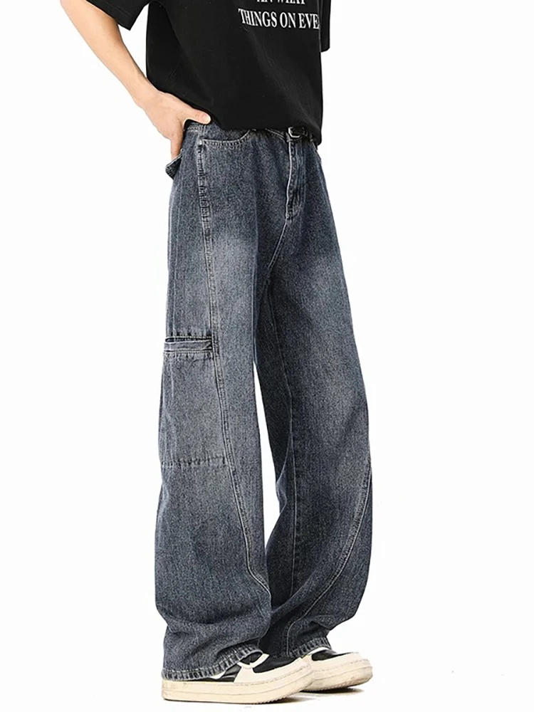 

Американские джинсы с несколькими карманами в стиле ретро, свободные широкие тонкие летние модные брендовые мужские и женские длинные прямые брюки