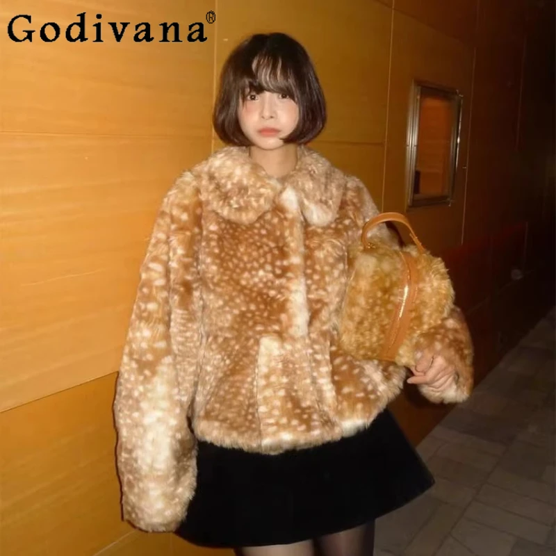 Manteau en fausse fourrure pour femmes, veste en fourrure chaude et moelleuse, style rétro pour filles, vêtements d'extérieur en fourrure moelleuse, style Y2k Kawaii, hauts à manches longues, vêtements pour femmes 2026