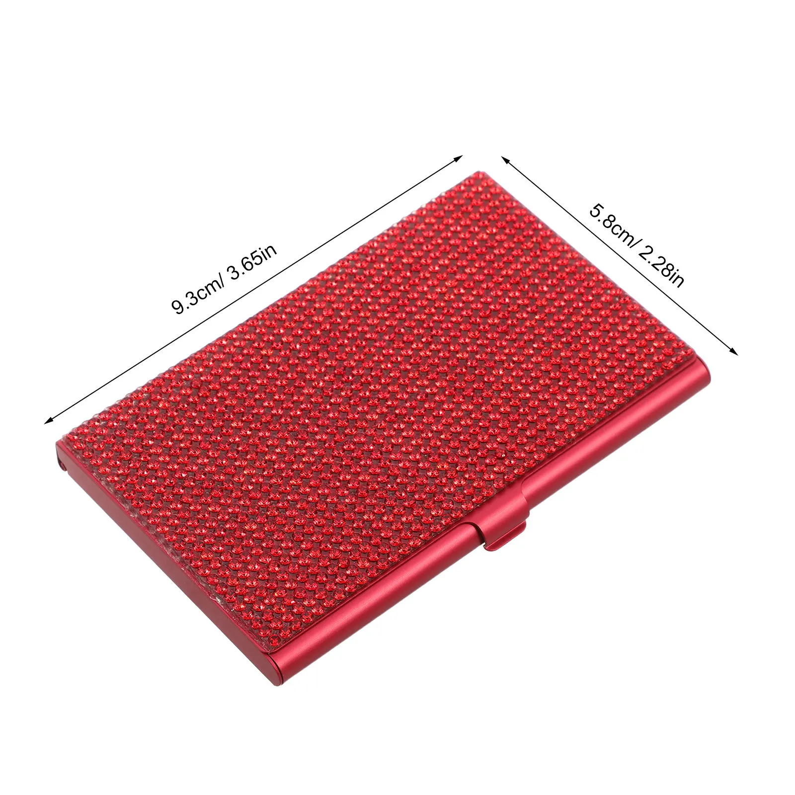 Bling Business Card Holder Red Rhinestone Metal Slim Name Credit Card Organizer for Office Meeting Travel Women