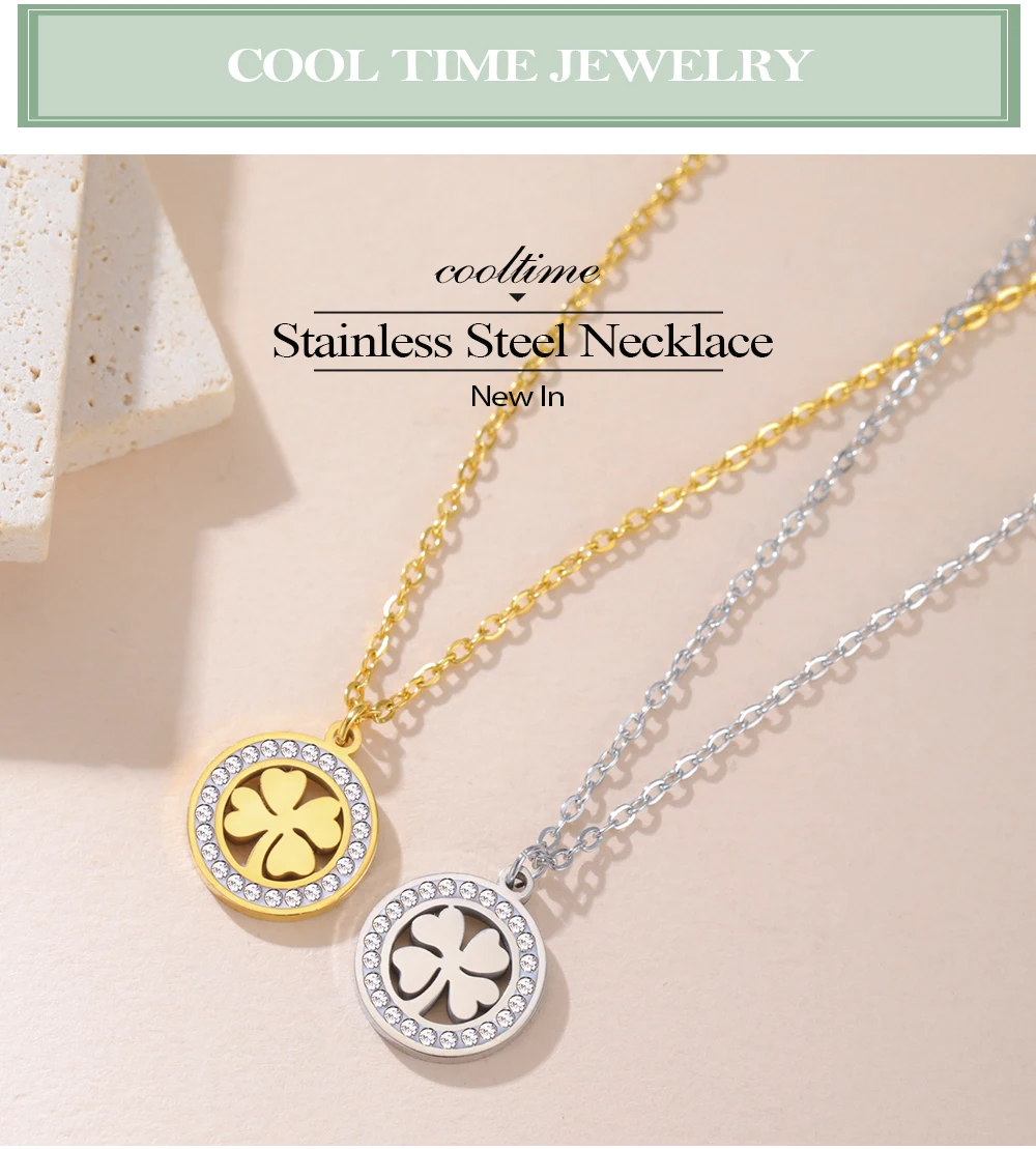 COOLTIME Mode Klee Runde Anhänger Halskette Edelstahl Elegante Zirkon Charme Halskette für Frauen Schmuck Geschenk 2026 Neue – Detail 2