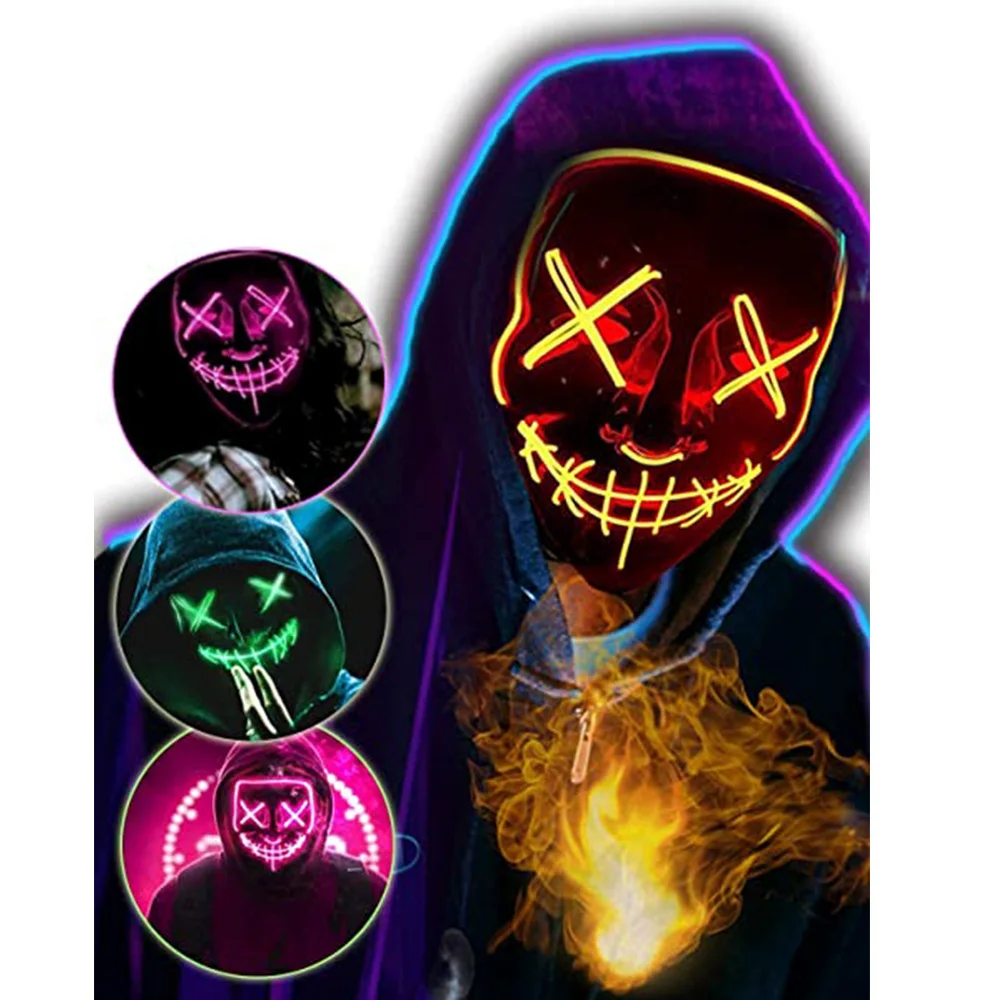 Light up Mask LED Mask Scary Halloween Mask Glow Neon Festival Mask Costume Mask with Lighting Modes El Wire for Men Women Kids