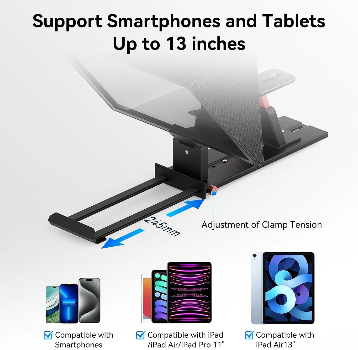 Portable Teleprompter for Camera and Tablet with Foldable Light Shield, Bluetooth Remote and Storage Bag, Compatible with 12.9" iPad Pro, for DSLR, YouTube Video Recording and Streaming view 3
