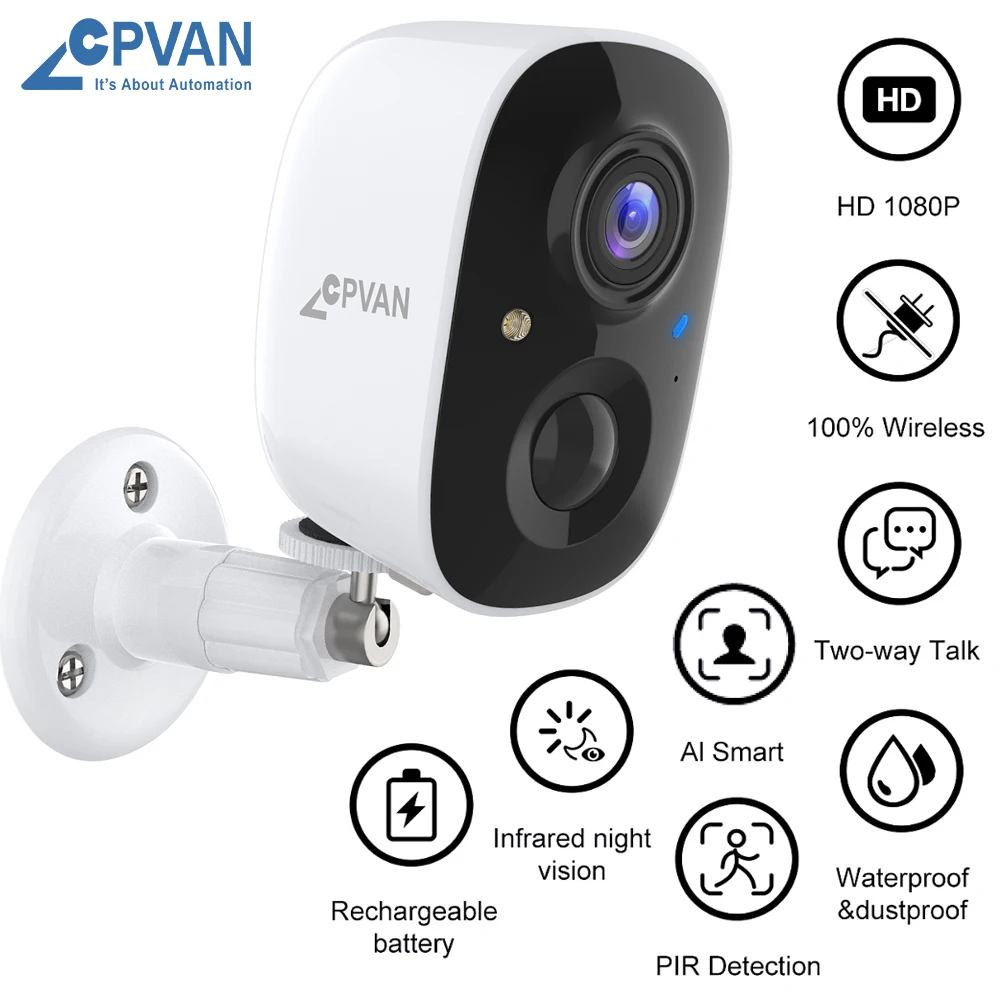 CPVAN Outdoor Surveillance Camera  Wireless 2.4G WiFi IP Camera HD 1080P Waterproof AI Smart Night Vision Video Monitoring