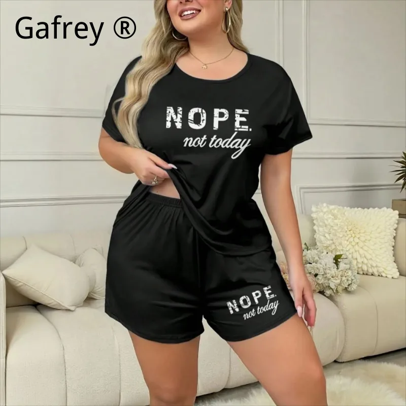 

Plus Size 5XL 4XL XL Letter Print Pajama Set Women Fashion Short Sleeve Shorts Two Piece Lounge Wear Cool Summer Sleepwear Curve