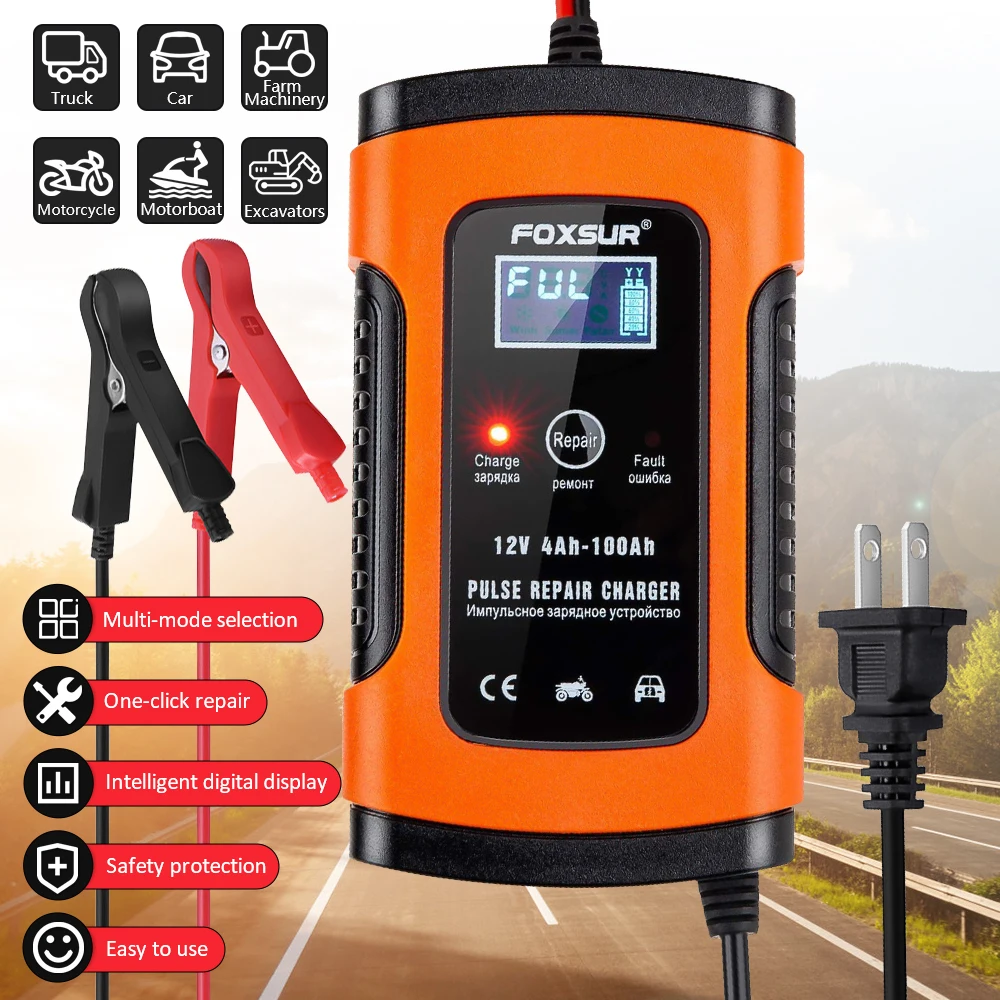 Automatic Smart Car Motorcycle Battery Charger Liquid Display Screen 12V 6A Auto Float Trickle Car Battery Charger Maintainer