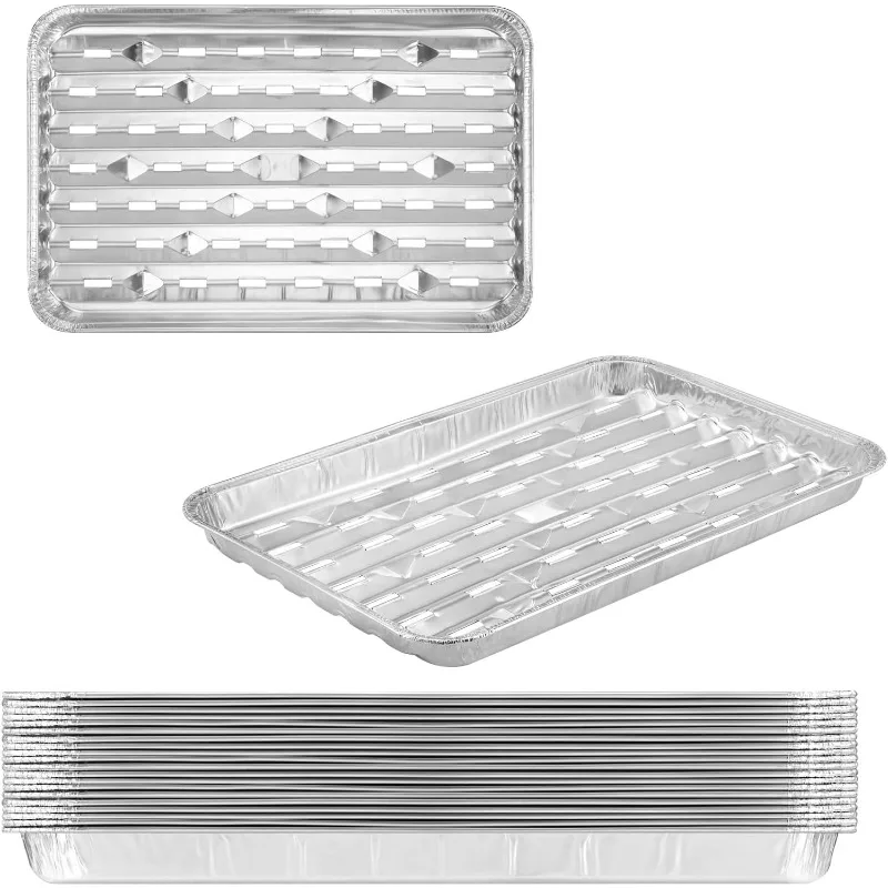

20 шт., 13 дюймов, одноразовые лотки для гриля из пищевой алюминиевой фольги (13x8,6 дюйма) — корзина для гриля с отверстиями для барбекю