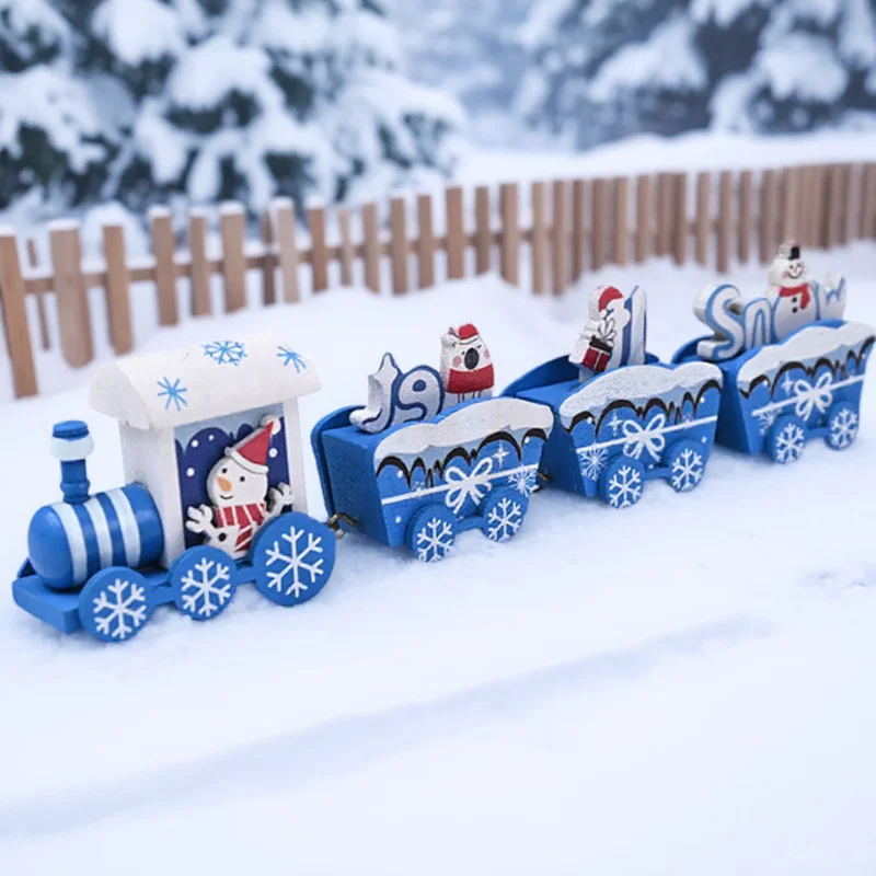 

1pc Wooden Snowman Christmas Decor Xmas Party Ornament Home Desktop Wood Train Decoration Festive Supplies Gift