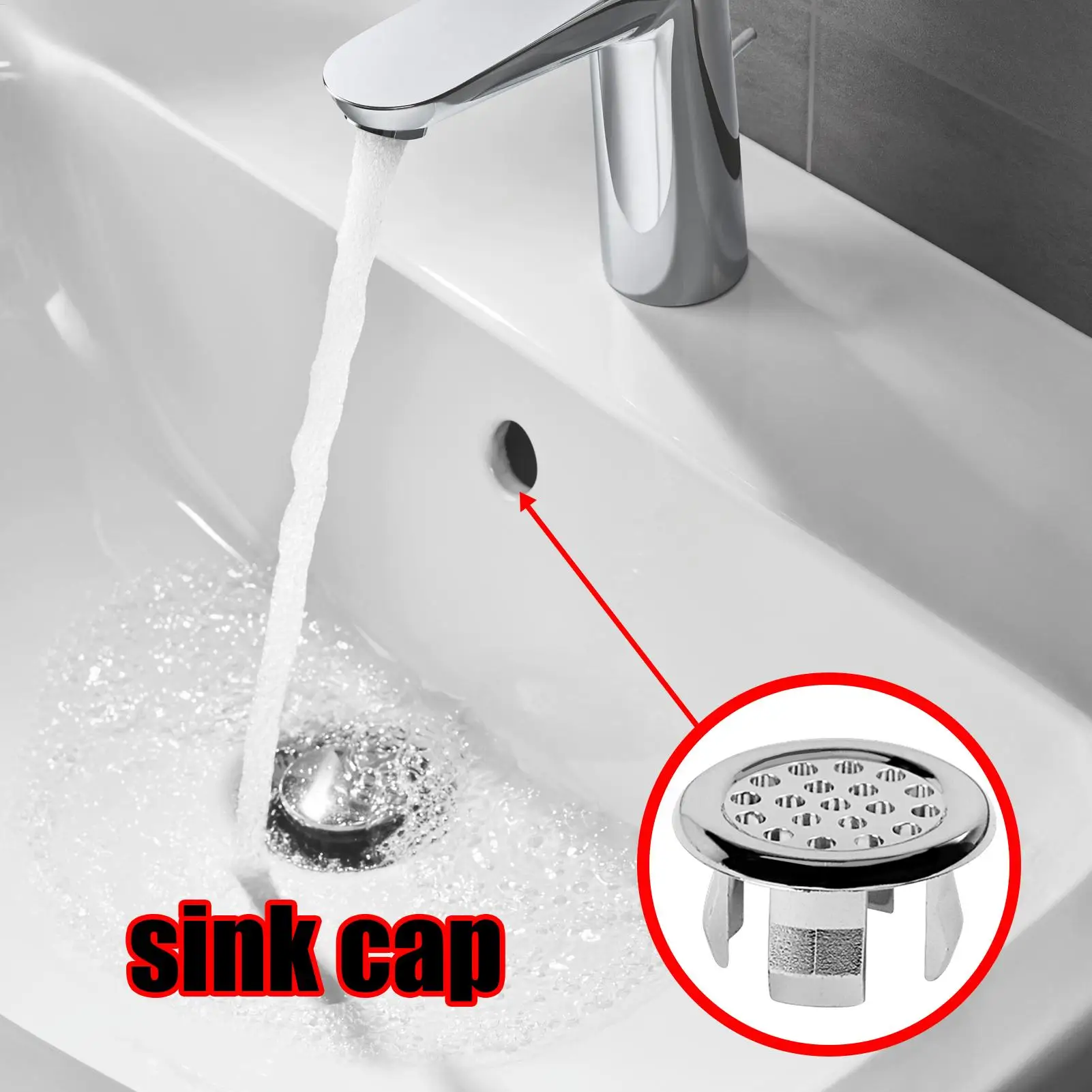 Bathroom Overflow Drain Cover Round Basin Trim Drain Cap Cover 22-24mm Sturdy Double Layer Overflow Cover Insert In Hole