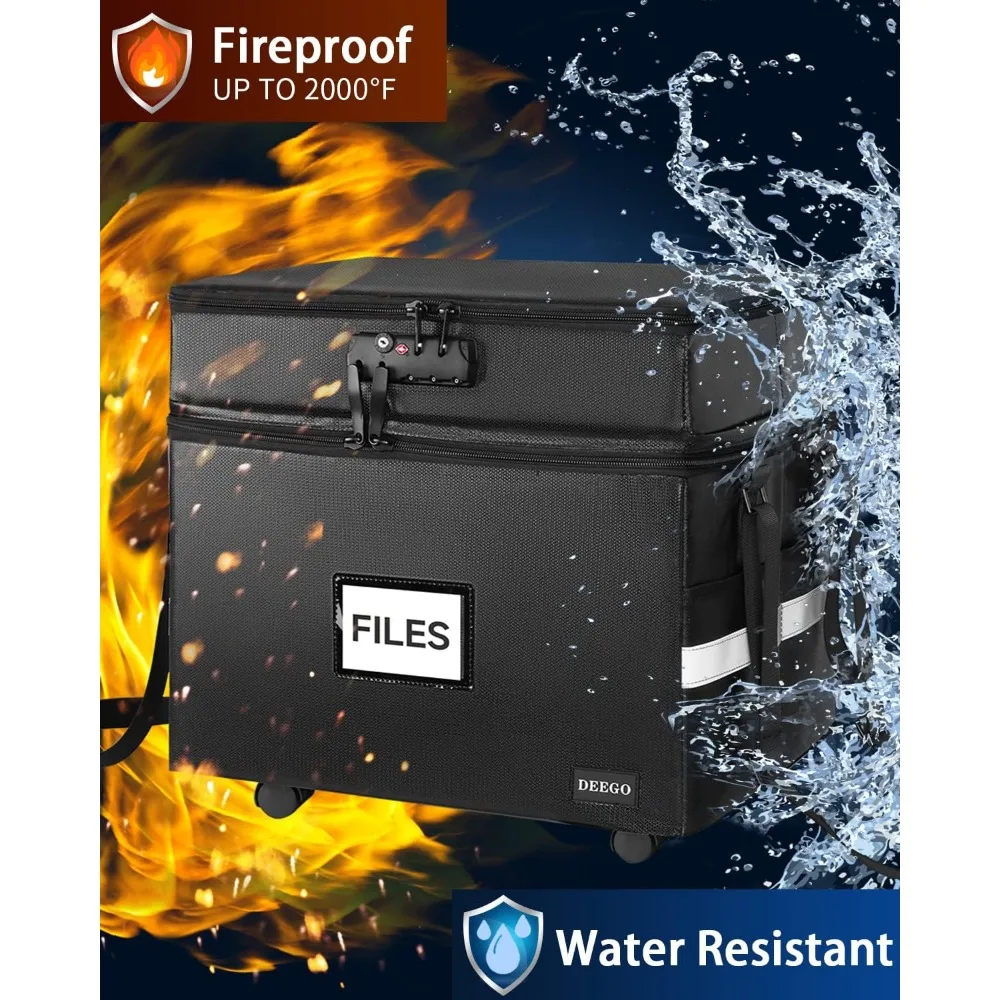 Rolling File Box, Fireproof Document Box with Wheels Multi-Layer Water-Resistant File Organizer Portable Cabinet Filing Cabinets