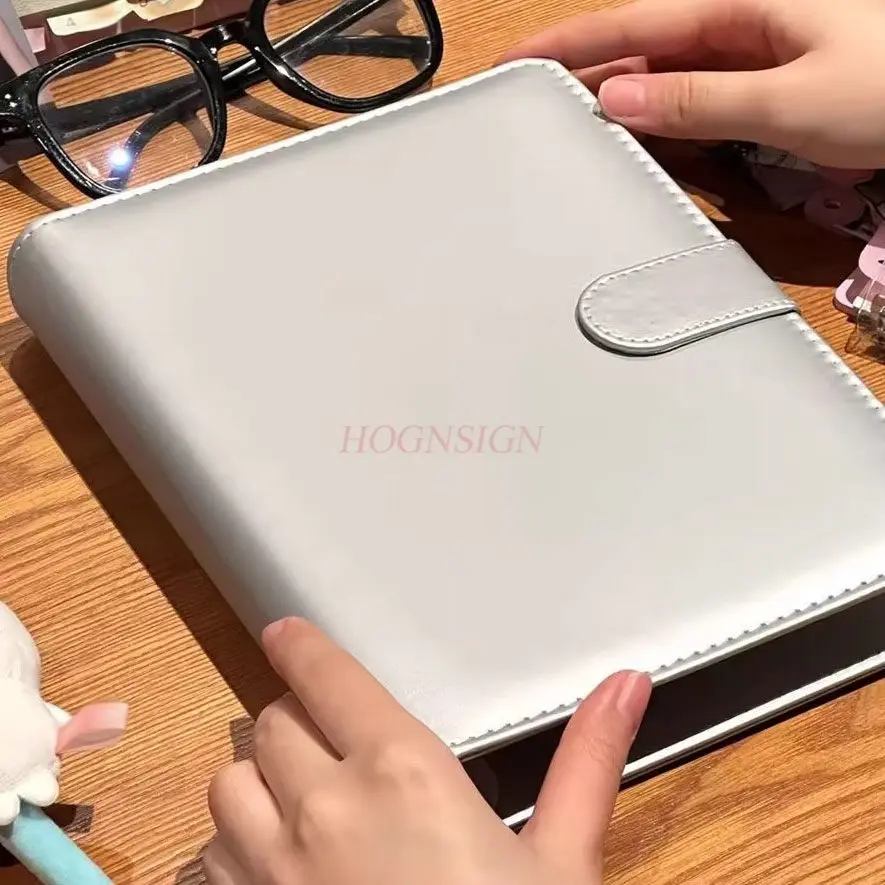 

1pcs Pure silver card book, minimalist style, high aesthetic value, magnetic flip A5 album, four grid small card storage book