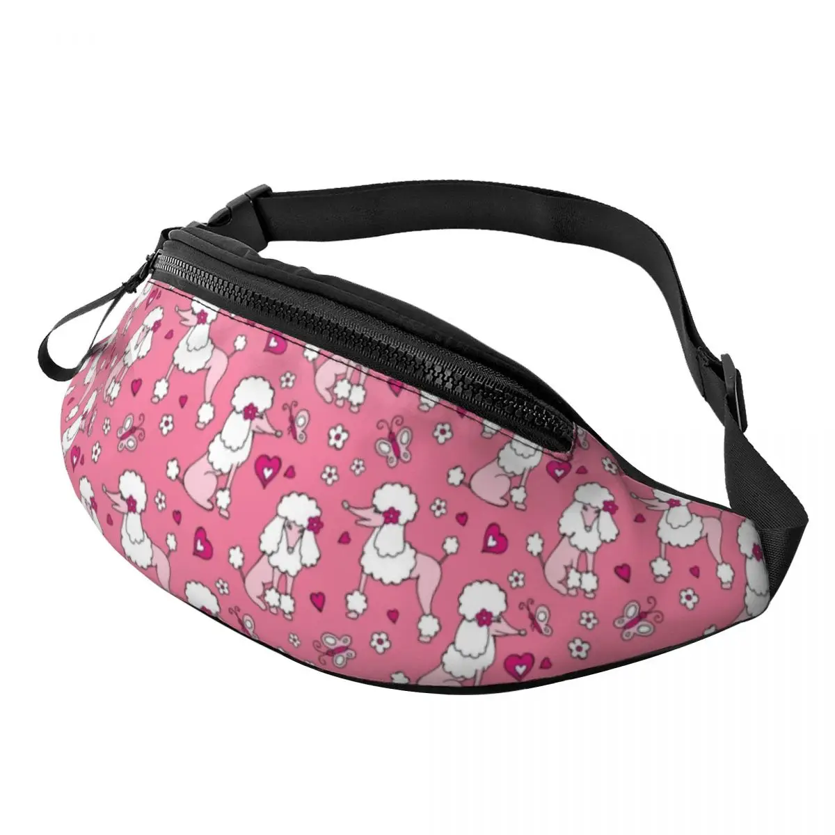 Cute Poodle Dog Pattern Fanny Pack Men Women Custom Crossbody Waist Bag for Cycling Camping Phone Money Pouch