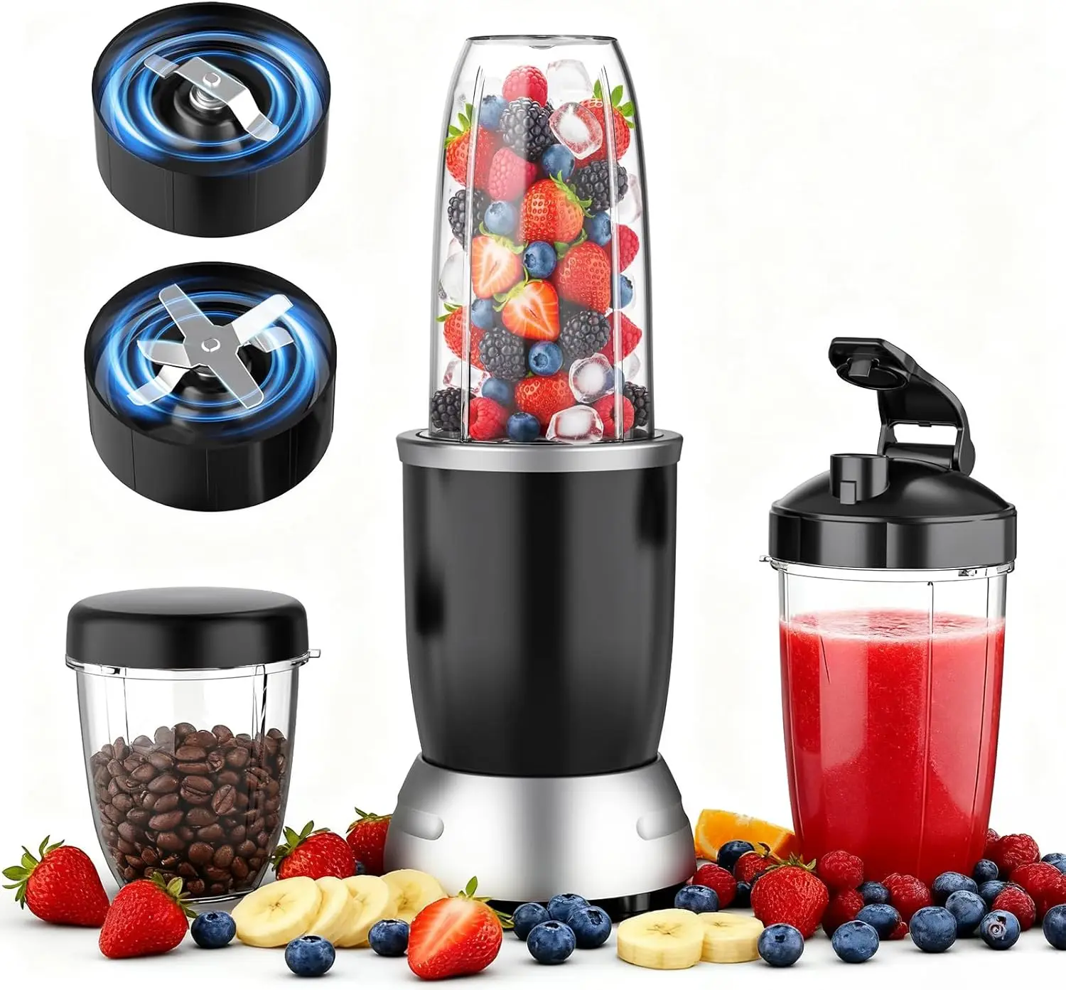 High-Speed Personal Blender with 3 Cups for Smoothies, Ice Crushing, and Nuts - 25000 RPM