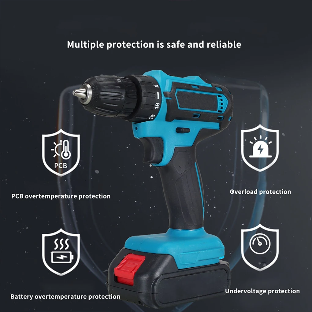 مجموعة مثقاب التأثير، بطارية ليثيوم قابلة لإعادة الشحن 21 فولت، محرك قوي لاسلكي، 3 سرعات متغيرة، قابس بريطاني