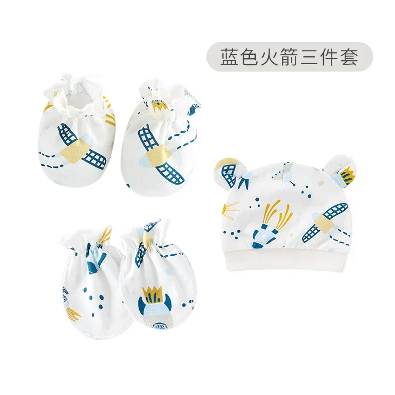 3 Pieces/set Baby Hat Gloves Foot Cover Breathable Cotton Soft Hat Cute Cartoon Hat Baby Accessories Various Styles Caps